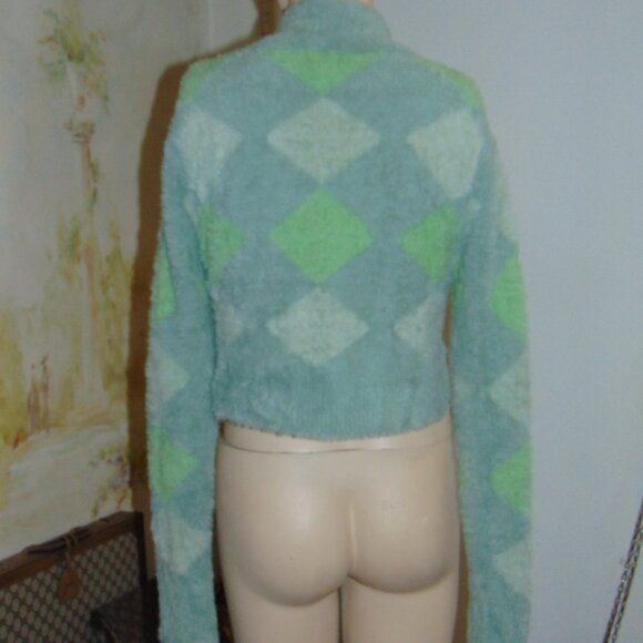 COTTON ON Super Fuzzy Soft Furry Sweater Cropped Argyle Preppy Light Academia SP - Picture 11 of 13
